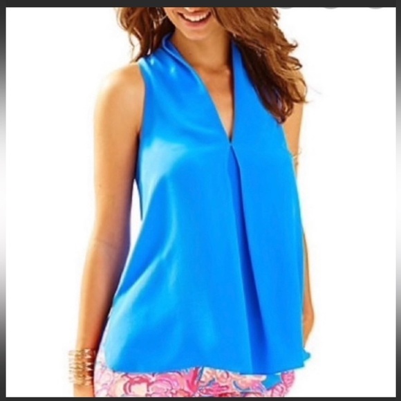 Lilly Pulitzer Tops - Lilly Pulitzer Silk Nicola Top Blouse Lapis Blue